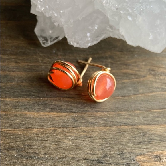 Alquimia Gold and Orange Stud Earrings - Picture 2 of 5